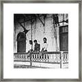 Three Young Women On Veranda Of Pico Framed Print