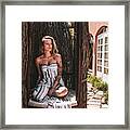Twenty Something Woman Sits Outside Of A Spa In New Mexico Framed Print