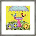 Two Birds At A Birdbath Framed Print