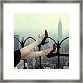 Two-color Pumps Beside The New York City Skyline Framed Print