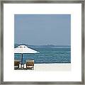 Two Lounge Chairs On White Sand Beach Framed Print