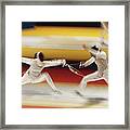 Two People Fencing Blurred Motion Framed Print