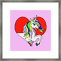 Unicorn In The Heart On Baby Pink Kids Room Decor Framed Print
