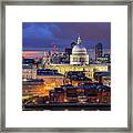 United Kingdom, England, London, Great Britain, Thames, City Of London, St. Paul's Cathedral Aerial View By Night Framed Print