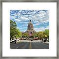 View From Congress Avenue Of The Us Flag Hoisted By Cranes On Th Framed Print