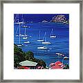 Village & Yachts Moored In Corossol Bay Framed Print
