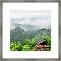 Village House In Foggy Mountains Framed Print