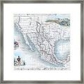Vingage Map Of Texas, California And Mexico Framed Print