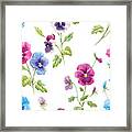 Watercolor Pansy Flower Pattern Framed Print