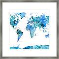 Watercolour Political Map Of The World Blue Framed Print