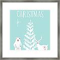 White Christmas Bear And Stag Framed Print