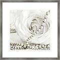 White Rose With Pearls Framed Print