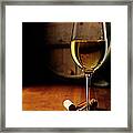White Wine On A Rustic Table Framed Print