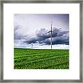 Wind Turbines On A Green Meadow Framed Print