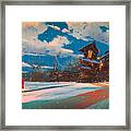 Winter Landscape With Wooden House Framed Print