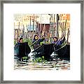 Woman In Boats In Inle Lake Myanmar Framed Print