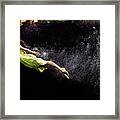 Woman In Yellow Dress Swimming To Water Framed Print