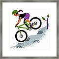 Woman Mountain Biking Down Steep Slope Framed Print