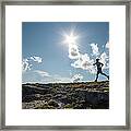 Woman Runs Along Ridge Crest, In Framed Print