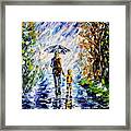 Woman With Child In The Rain Framed Print