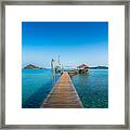 Wooden Bar In Sea And Hut With Clear Framed Print