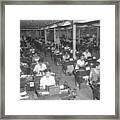 Workers In Large Room Typing,making Card Framed Print