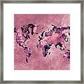 World Map Coral Pink Framed Print
