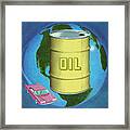 World With Oil Barrel And Car Framed Print