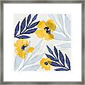 Yellow And Navy 1- Floral Art By Linda Woods Framed Print