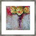 Yellow And Pink Roses Framed Print