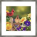 Yellow Roses And Songbirds Framed Print