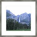 Yosemite National Park Waterfall At Sundown Mountain Range Framed Print