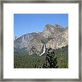 Yosemite Valley Yosemite National Park Bridal Veil Falls And Half Dome A Panoramic View Framed Print
