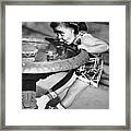 Young Girl Drinking From Water Fountain Framed Print