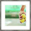 Young Man Holding Three Tennis Balls In Framed Print