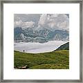 Young Woman Hiking Through Pyrenees With Mount Aspe In The Background. Framed Print