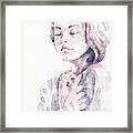 Young Woman Portrait Abstract Watercolors Painting Framed Print