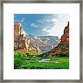 Zion Canyon With The Virgin River Framed Print