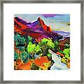 Zion - The Watchman And The Virgin River Vista Framed Print