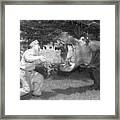 Zookeeper Giving Hippo Bundle Of Hay Framed Print