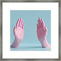 3d Render, Beautiful Hands Isolated, Female Mannequin Body Parts, Minimal Fashion Background, Helping Hands, Blessing, Partnership Concept, Pink Blue Pastel Colors #1 Framed Print