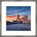 Assisi, San Francesco Basilica Church At Sunset. Umbria, Italy. Framed Print