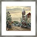 Beautiful Bedazzled Burg -  Stoughton Wisconsin Dusted With Snow With Fall Colors Still Showing Framed Print