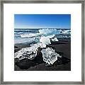 Black Sand Beach With Ice #1 Framed Print