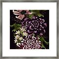 Chrysanthemums And Butterfly Modern Chinoiserie Dark Purple Framed Print