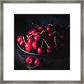 Dark Red Cherries On A Pewter Plate #1 Framed Print