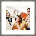 Happy Mother With Daughter Using Laptop At Home #1 Framed Print