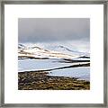 Icelandic Landscape With Mountains And Meadow Land Covered In Snow. Iceland Framed Print