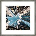 Looking Directly Up At The Skyline Of The Financial District In Central London - Stock Image #1 Framed Print
