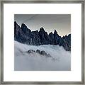 Mountain Landscape With Mist, At Sunset Dolomites At Tre Cime Italy. Framed Print